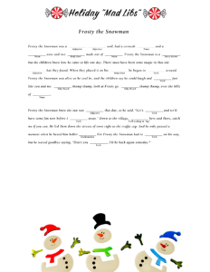 Holiday Mad Libs - Frosty the Snowman