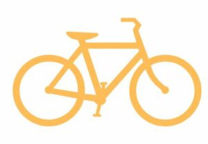 A drawing of a yellow bicycle.