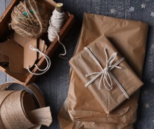 This is an image of a package wrapped with brown paper and twine.