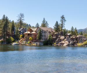 This is an image of a house on a lake.